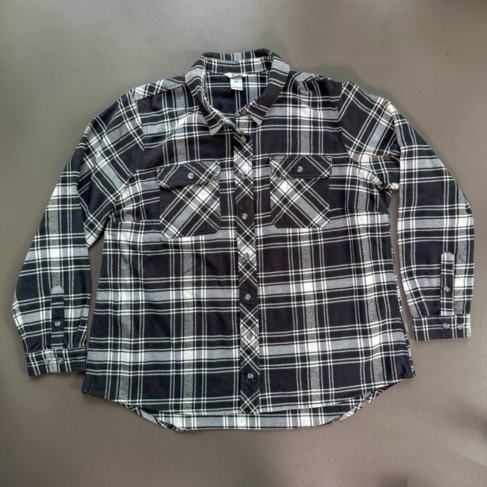 Duluth Trading Flannel Shirt XXL Black Plaid Workwear Shacket Overshirt